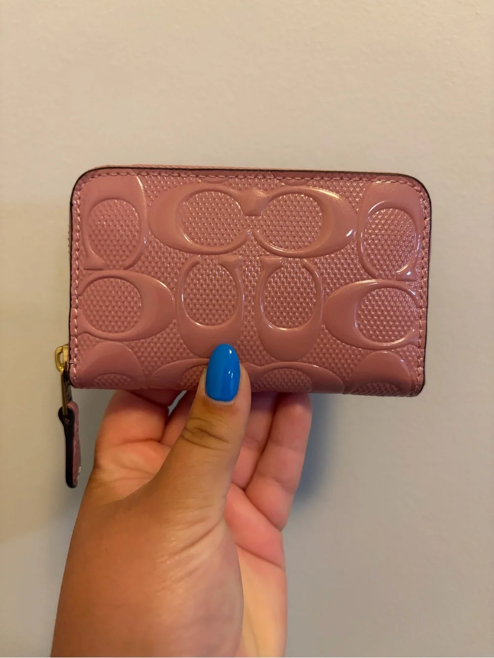 Coach Rose Patent Signature Zip Card Case
